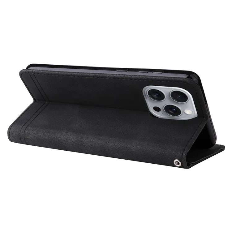 For iPhone 16 Pro Max Case Skin Feeling Leather Wallet Stand Phone Cover with Strap