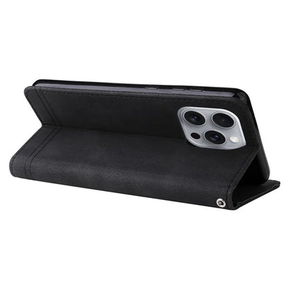 For iPhone 16 Pro Max Case Skin Feeling Leather Wallet Stand Phone Cover with Strap