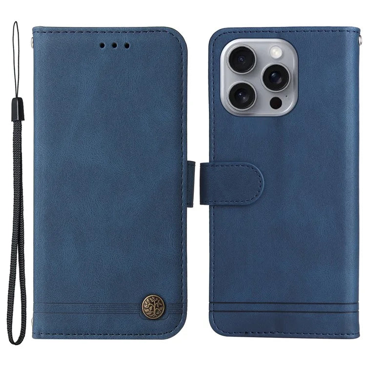 For iPhone 16 Pro Max Case Skin Feeling Leather Wallet Stand Phone Cover with Strap