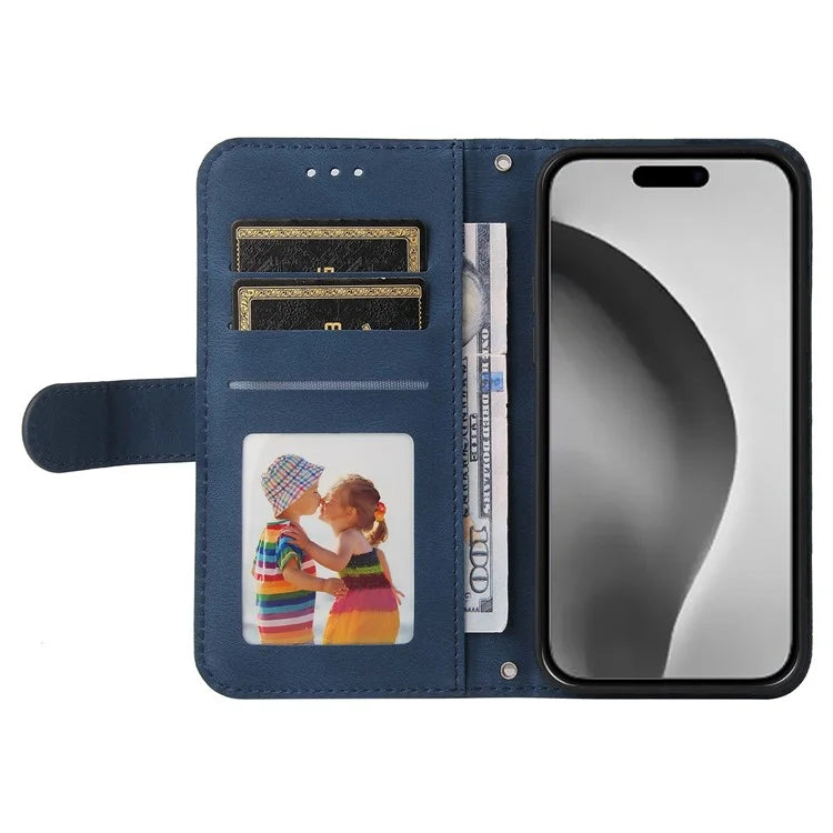 For iPhone 16 Pro Max Case Skin Feeling Leather Wallet Stand Phone Cover with Strap