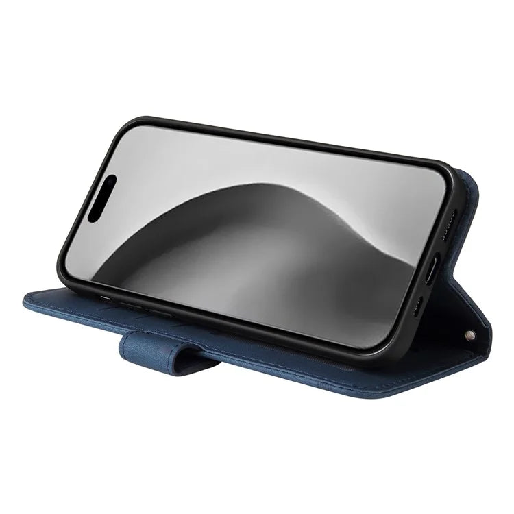 For iPhone 16 Pro Max Case Skin Feeling Leather Wallet Stand Phone Cover with Strap