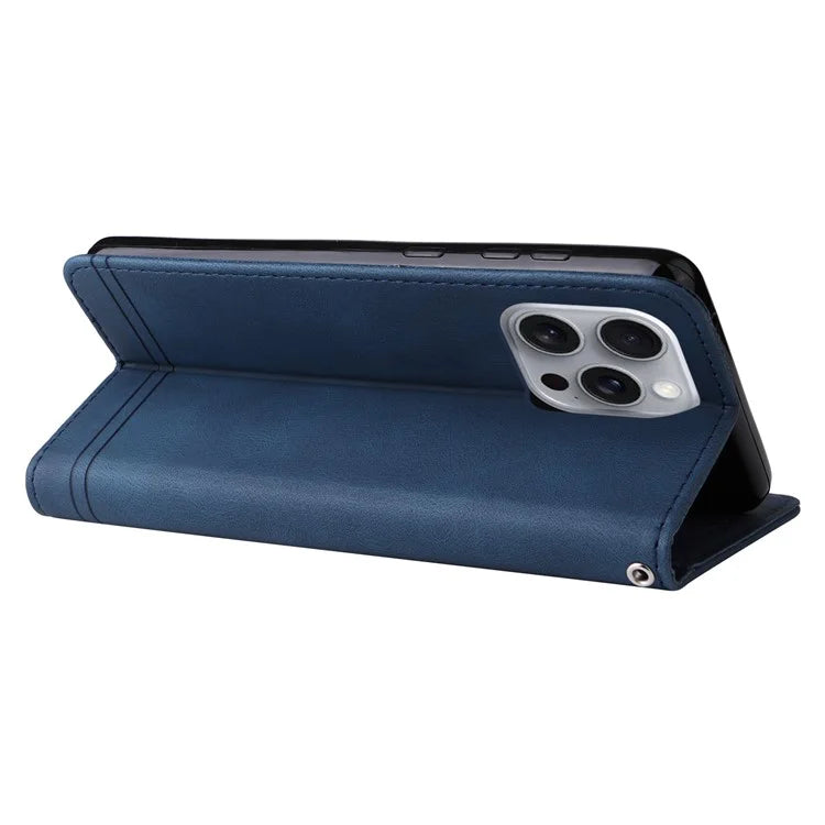 For iPhone 16 Pro Max Case Skin Feeling Leather Wallet Stand Phone Cover with Strap