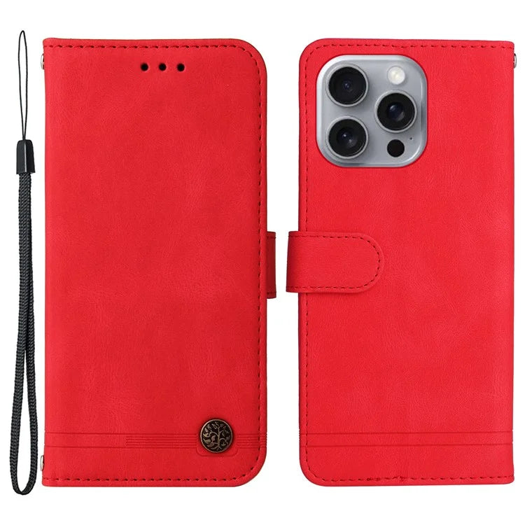 For iPhone 16 Pro Max Case Skin Feeling Leather Wallet Stand Phone Cover with Strap