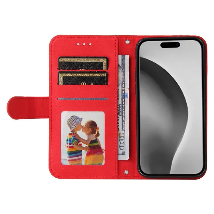 For iPhone 16 Pro Max Case Skin Feeling Leather Wallet Stand Phone Cover with Strap