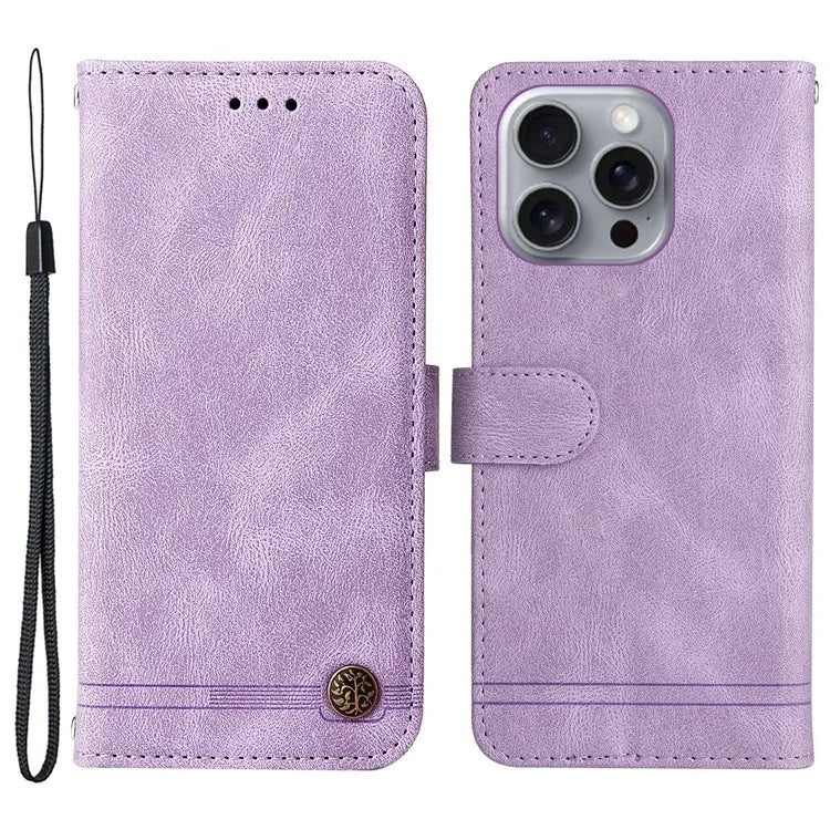 For iPhone 16 Pro Max Case Skin Feeling Leather Wallet Stand Phone Cover with Strap