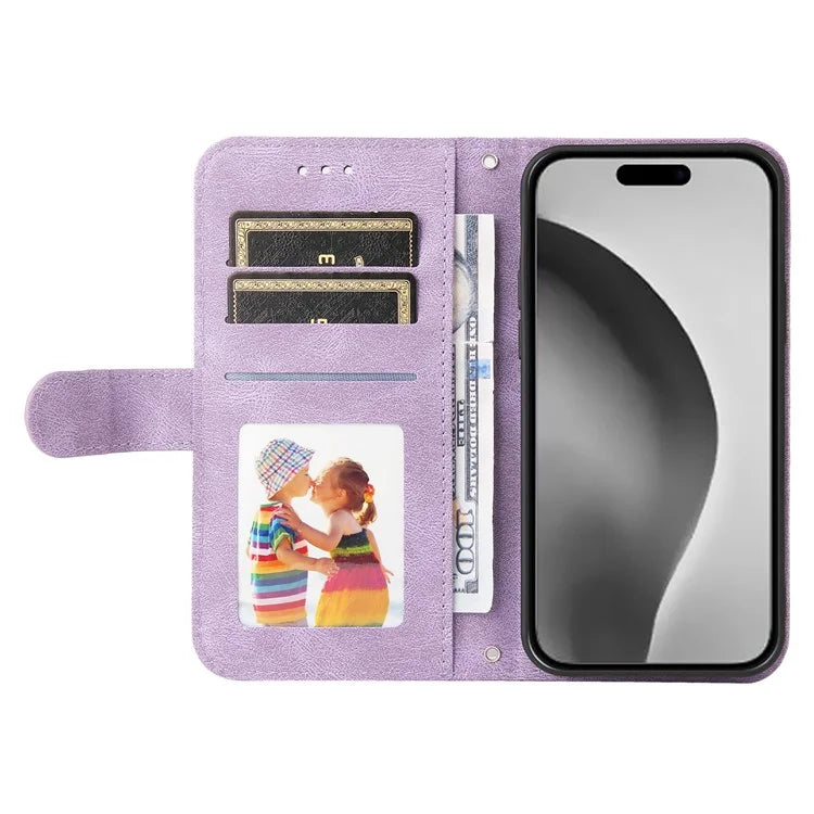 For iPhone 16 Pro Max Case Skin Feeling Leather Wallet Stand Phone Cover with Strap