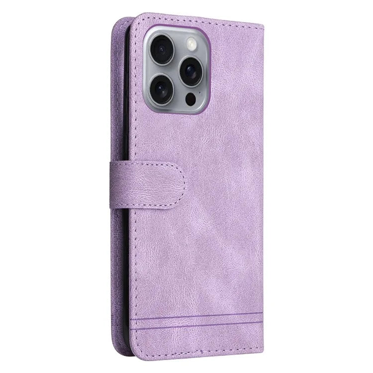For iPhone 16 Pro Max Case Skin Feeling Leather Wallet Stand Phone Cover with Strap