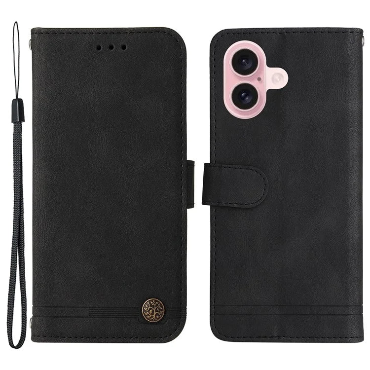 For iPhone 16 Case Wallet Leather Phone Cover Tree Hardware Decor