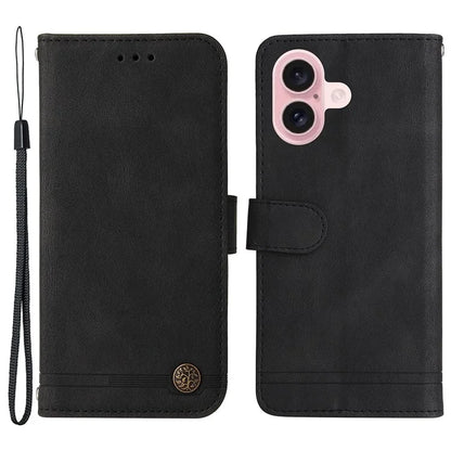 For iPhone 16 Case Wallet Leather Phone Cover Tree Hardware Decor