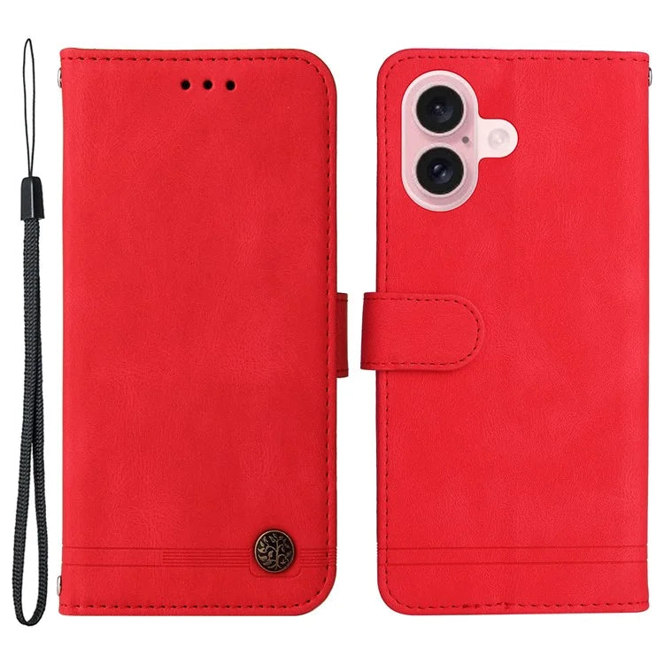 For iPhone 16 Case Wallet Leather Phone Cover Tree Hardware Decor