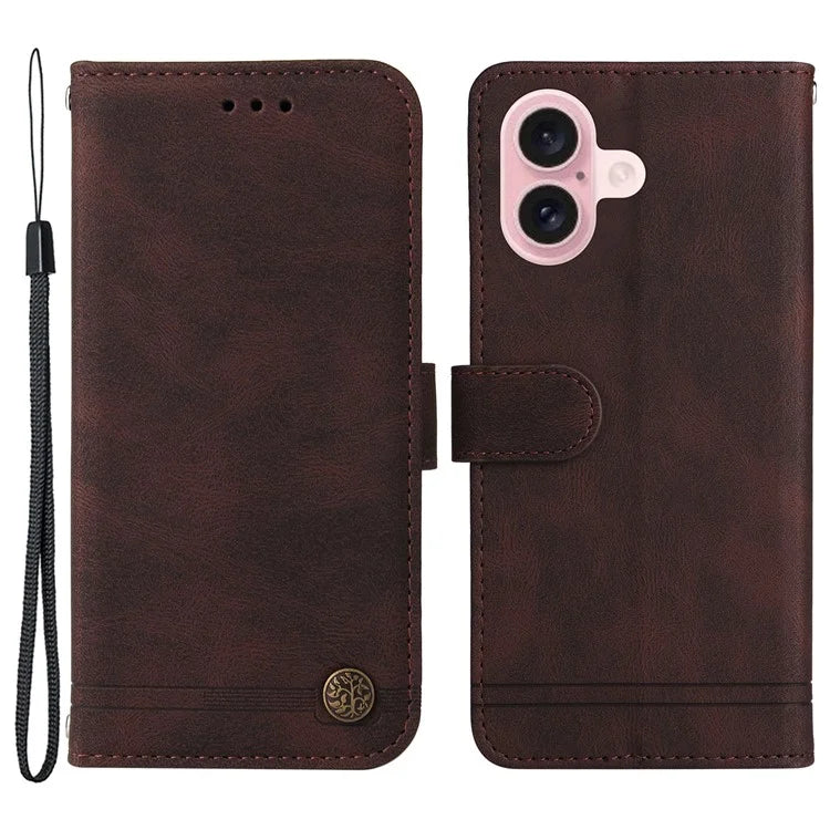 For iPhone 16 Case Wallet Leather Phone Cover Tree Hardware Decor