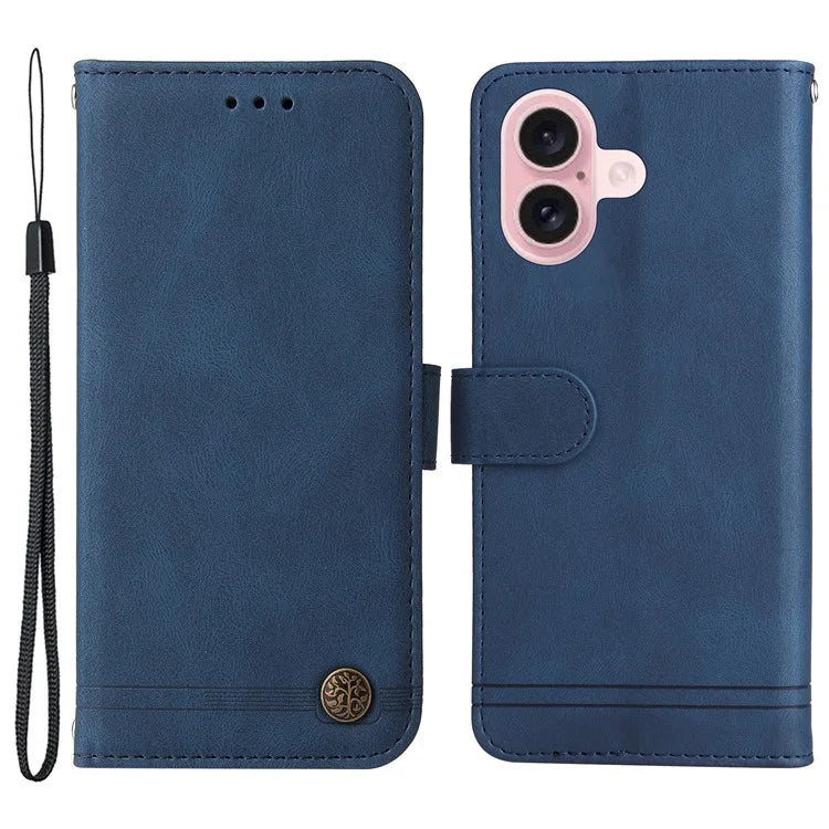 For iPhone 16 Case Wallet Leather Phone Cover Tree Hardware Decor