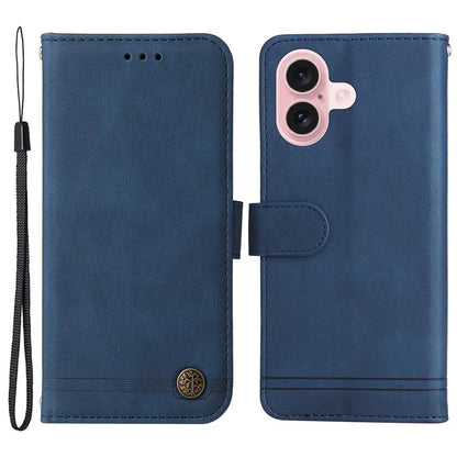 For iPhone 16 Case Wallet Leather Phone Cover Tree Hardware Decor
