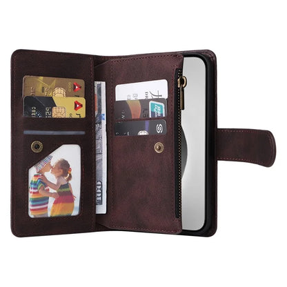 For iPhone 16 Pro Max Case Zipper Pocket Hand Strap Leather Phone Cover