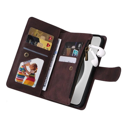 For iPhone 16 Pro Max Case Zipper Pocket Hand Strap Leather Phone Cover