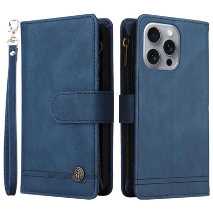 For iPhone 16 Pro Max Case Zipper Pocket Hand Strap Leather Phone Cover