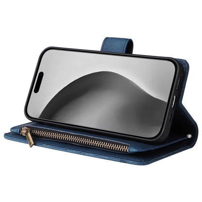 For iPhone 16 Pro Max Case Zipper Pocket Hand Strap Leather Phone Cover