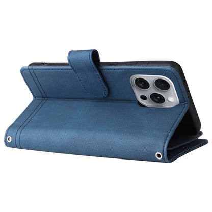 For iPhone 16 Pro Max Case Zipper Pocket Hand Strap Leather Phone Cover