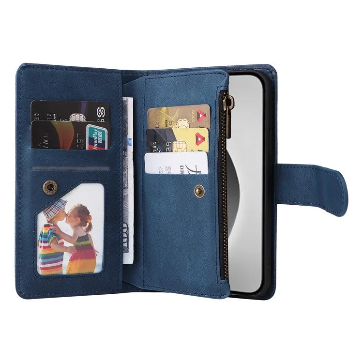 For iPhone 16 Pro Max Case Zipper Pocket Hand Strap Leather Phone Cover