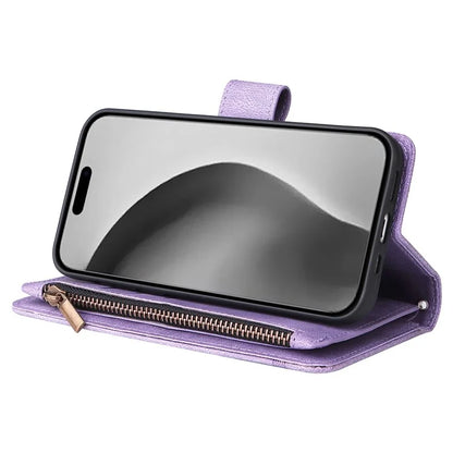 For iPhone 16 Pro Max Case Zipper Pocket Hand Strap Leather Phone Cover