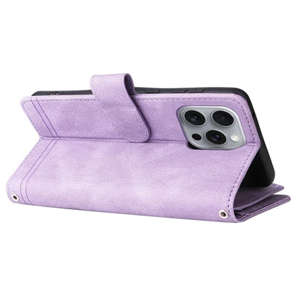 For iPhone 16 Pro Max Case Zipper Pocket Hand Strap Leather Phone Cover