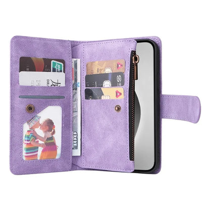 For iPhone 16 Pro Max Case Zipper Pocket Hand Strap Leather Phone Cover