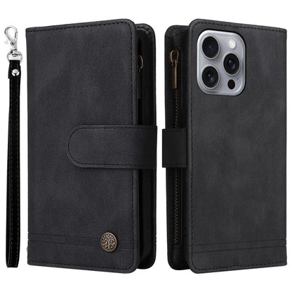 For iPhone 16 Pro Max Case Zipper Pocket Hand Strap Leather Phone Cover