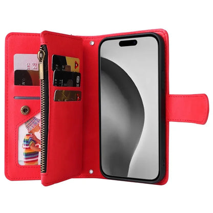 For iPhone 16 Pro Max Case Zipper Pocket Hand Strap Leather Phone Cover