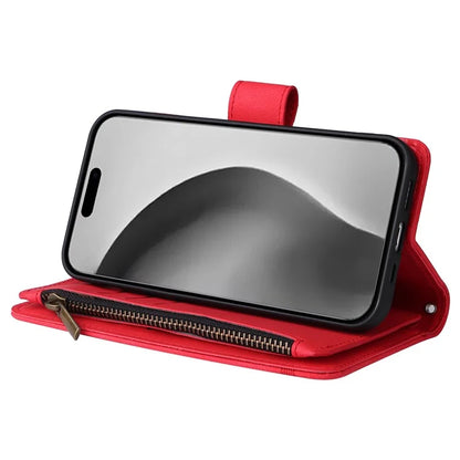 For iPhone 16 Pro Max Case Zipper Pocket Hand Strap Leather Phone Cover