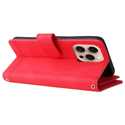 For iPhone 16 Pro Case Leather Folio Wallet Phone Cover with Stand Zipper Pocket