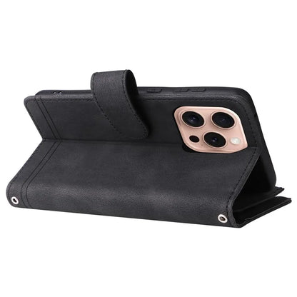 For iPhone 16 Pro Case Leather Folio Wallet Phone Cover with Stand Zipper Pocket