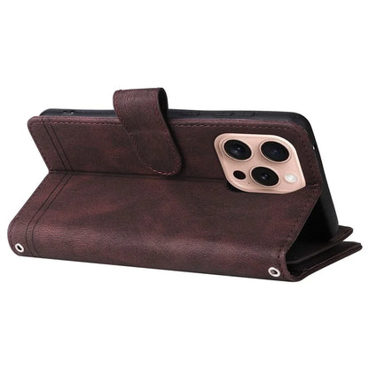 For iPhone 16 Pro Case Leather Folio Wallet Phone Cover with Stand Zipper Pocket
