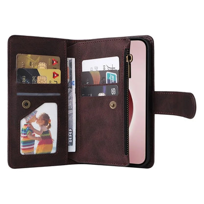 For iPhone 16 Pro Case Leather Folio Wallet Phone Cover with Stand Zipper Pocket