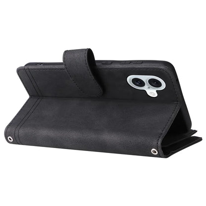 For iPhone 16 Plus Case Zipper Pocket Leather Flip Phone Cover with Hand Strap
