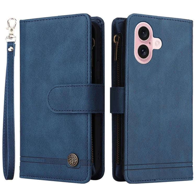 For iPhone 16 Leather Case Zipper Pocket Protective Phone Cover