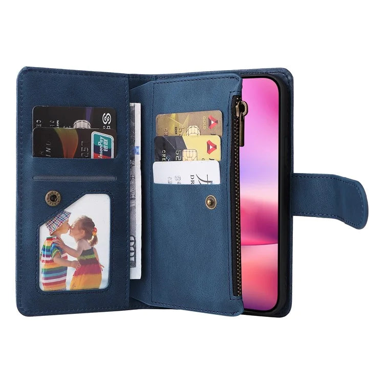 For iPhone 16 Leather Case Zipper Pocket Protective Phone Cover