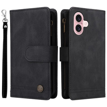 For iPhone 16 Leather Case Zipper Pocket Protective Phone Cover