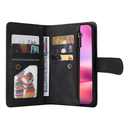 For iPhone 16 Leather Case Zipper Pocket Protective Phone Cover
