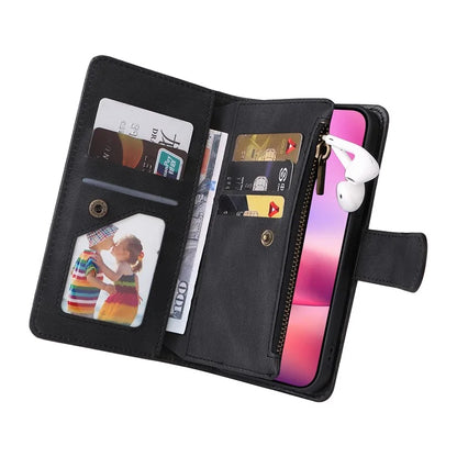 For iPhone 16 Leather Case Zipper Pocket Protective Phone Cover