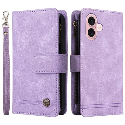 For iPhone 16 Leather Case Zipper Pocket Protective Phone Cover