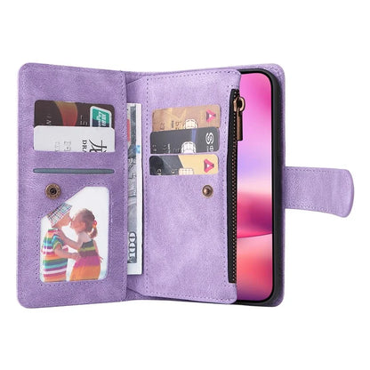 For iPhone 16 Leather Case Zipper Pocket Protective Phone Cover