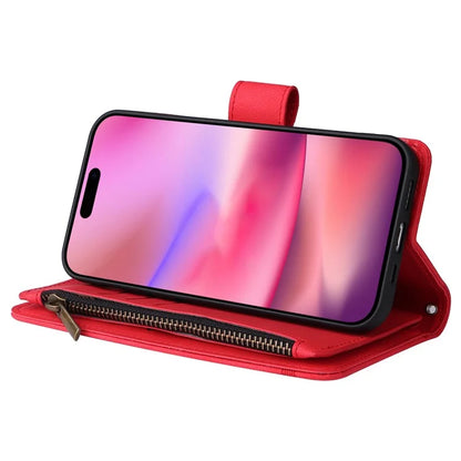 For iPhone 16 Leather Case Zipper Pocket Protective Phone Cover
