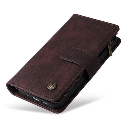 For iPhone 16 Leather Case Zipper Pocket Protective Phone Cover