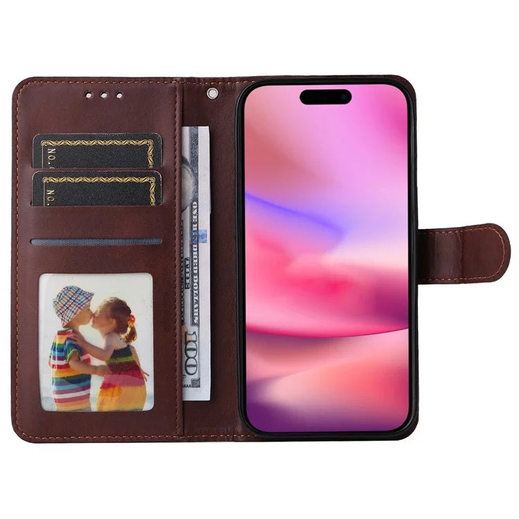 For iPhone 16 Case PU Leather Stand Phone Cover  with 3 Card Slots Wallet