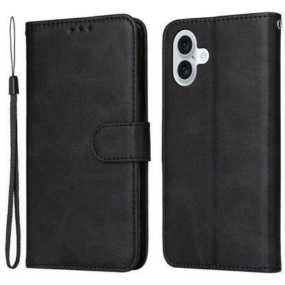 For iPhone 16 Plus Leather Wallet Case Calf Texture Magnetic Clasp Cell Phone Cover