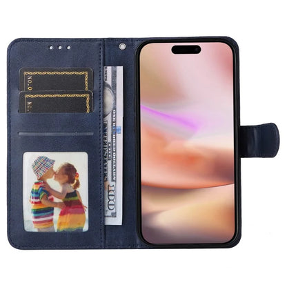 For iPhone 16 Plus Leather Wallet Case Calf Texture Magnetic Clasp Cell Phone Cover