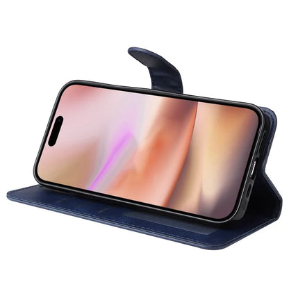For iPhone 16 Plus Leather Wallet Case Calf Texture Magnetic Clasp Cell Phone Cover