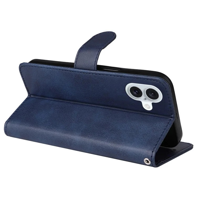 For iPhone 16 Plus Leather Wallet Case Calf Texture Magnetic Clasp Cell Phone Cover
