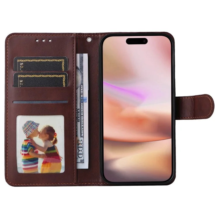 For iPhone 16 Plus Leather Wallet Case Calf Texture Magnetic Clasp Cell Phone Cover