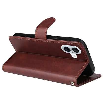 For iPhone 16 Plus Leather Wallet Case Calf Texture Magnetic Clasp Cell Phone Cover